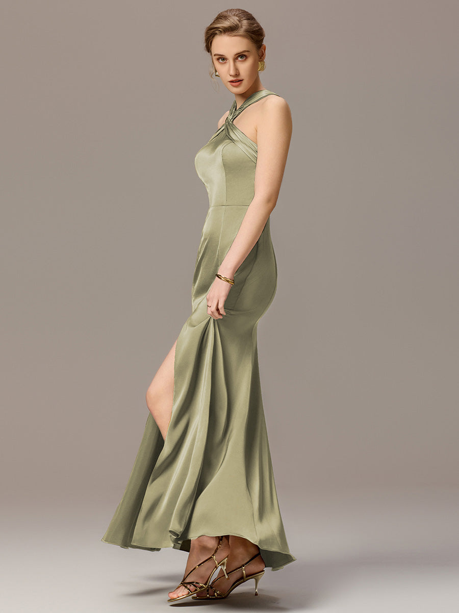 Color=Sage Green | Satin Cross Halter Sleeveless Maxi Bridesmaid Dress Custom-Sage Green 12