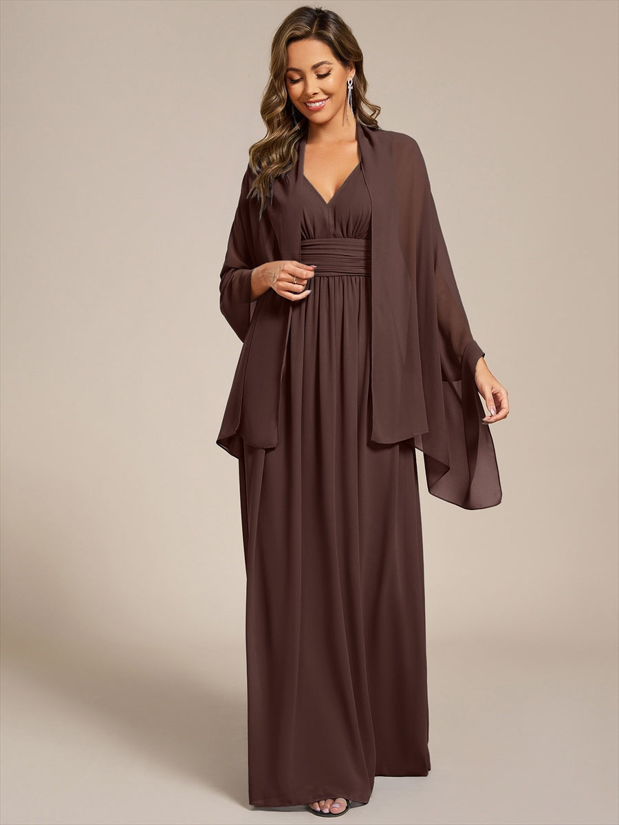 Color=Chocolate Brown | Elegant Chiffon Shawl for Special Occasions-Chocolate Brown 3