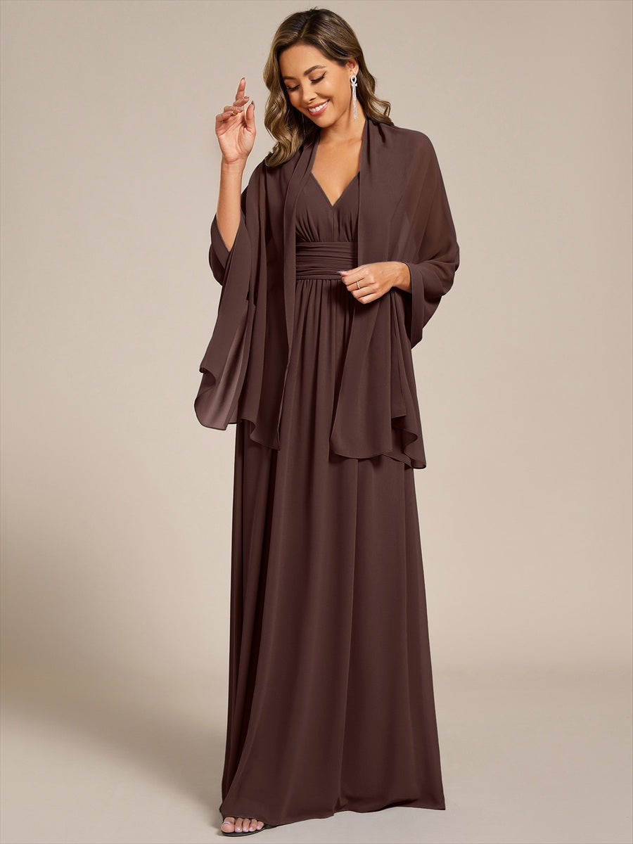 Color=Chocolate Brown | Elegant Chiffon Shawl for Special Occasions-Chocolate Brown 4