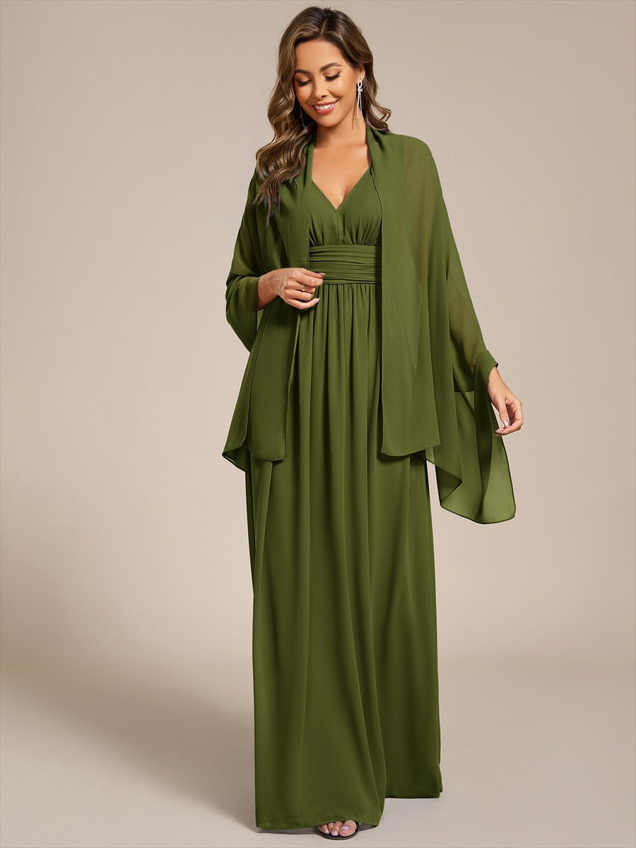Color=Olive Green | Elegant Chiffon Shawl for Special Occasions-Olive Green