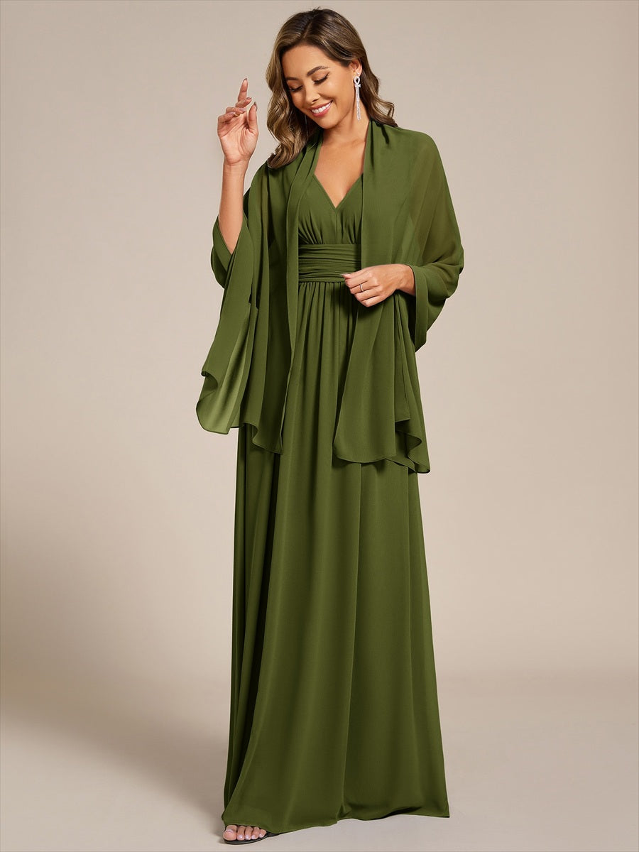 Color=Olive Green | Elegant Chiffon Shawl for Special Occasions-Olive Green