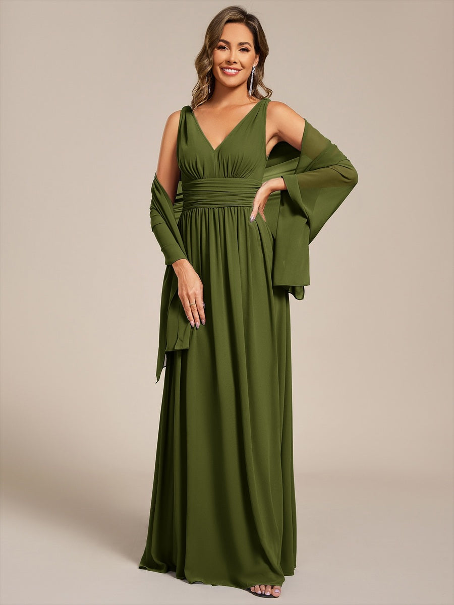 Color=Olive Green | Elegant Chiffon Shawl for Special Occasions-Olive Green