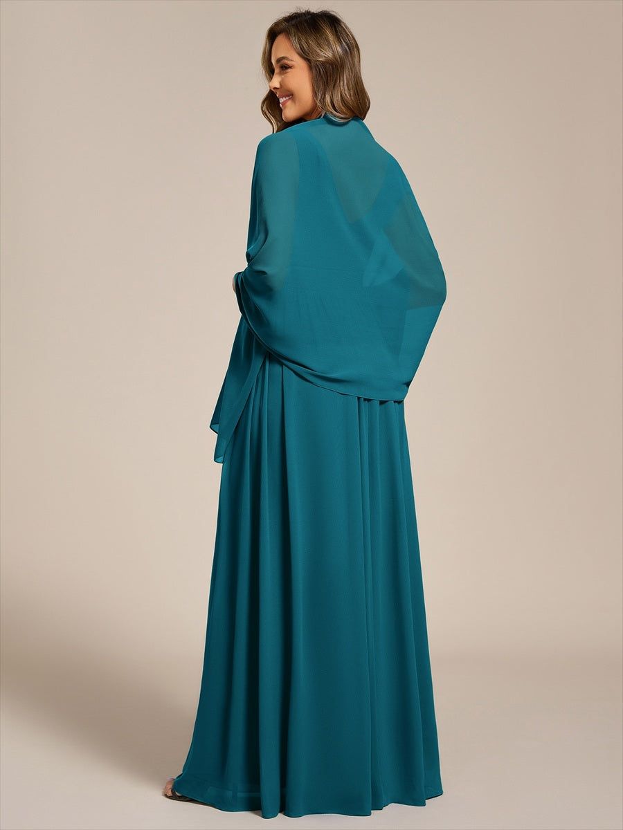 Color=Teal Blue | Elegant Chiffon Shawl for Special Occasions-Teal Blue