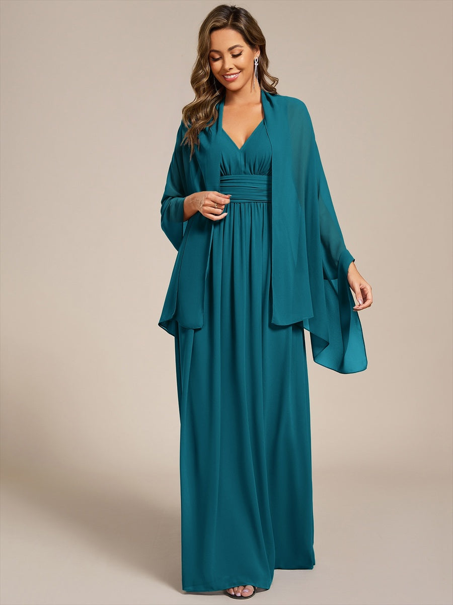 Color=Teal Blue | Elegant Chiffon Shawl for Special Occasions-Teal Blue
