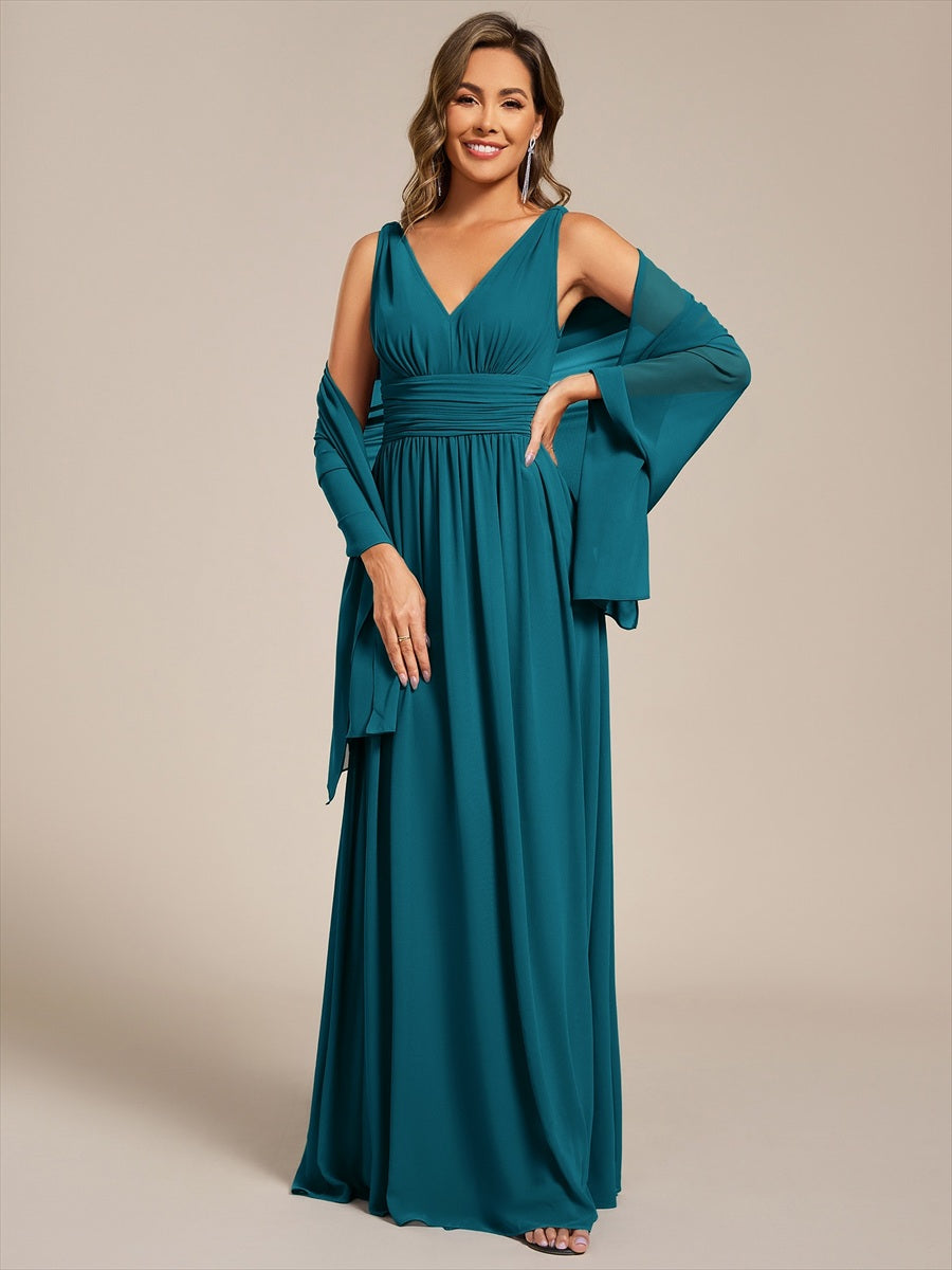 Color=Teal Blue | Elegant Chiffon Shawl for Special Occasions-Teal Blue