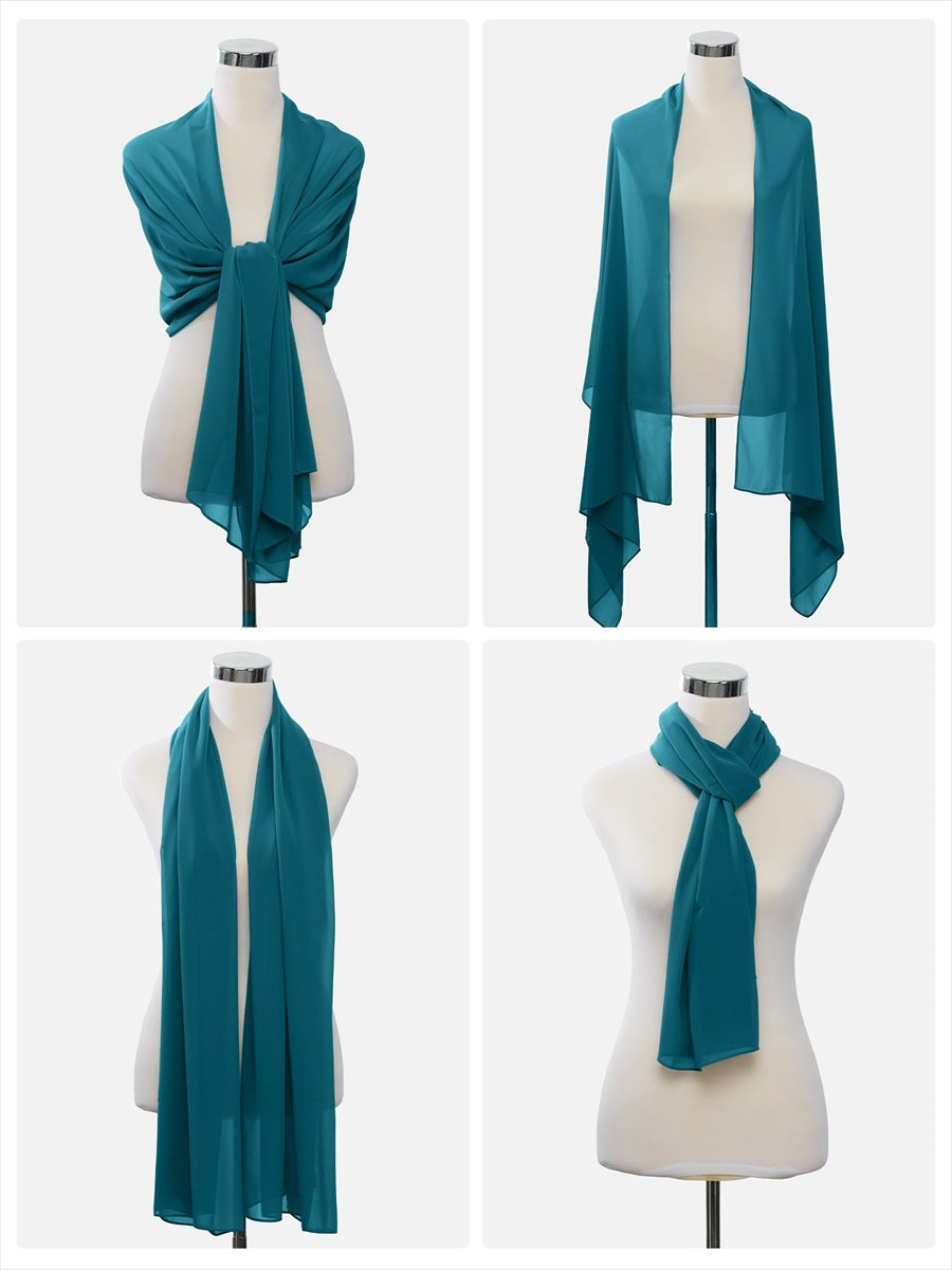 Color=Teal Blue | Elegant Chiffon Shawl for Special Occasions-Teal Blue