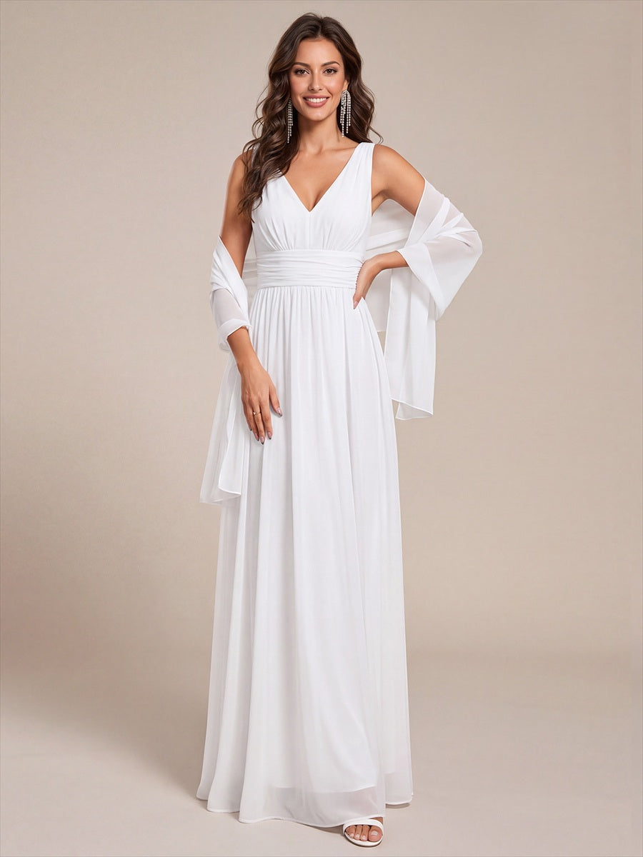 Color=White | Elegant Chiffon Shawl for Special Occasions-White