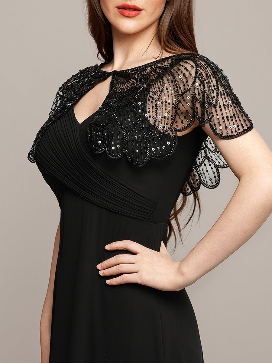 Flapper Style Vintage Black Lace Shawl with Sequin Beading