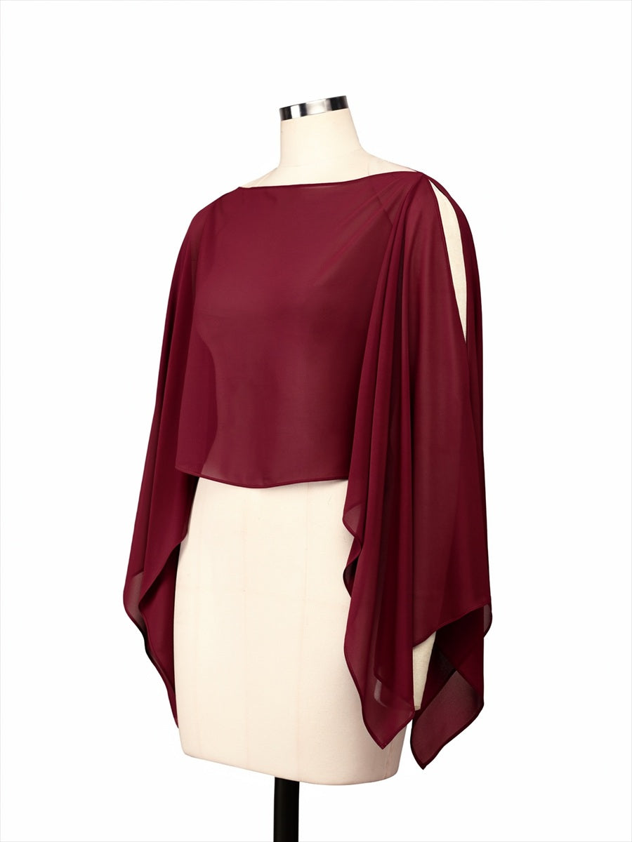 Color=Burgundy | Contemporary Eveningwear Product Detail Design Shawl - Burgundy