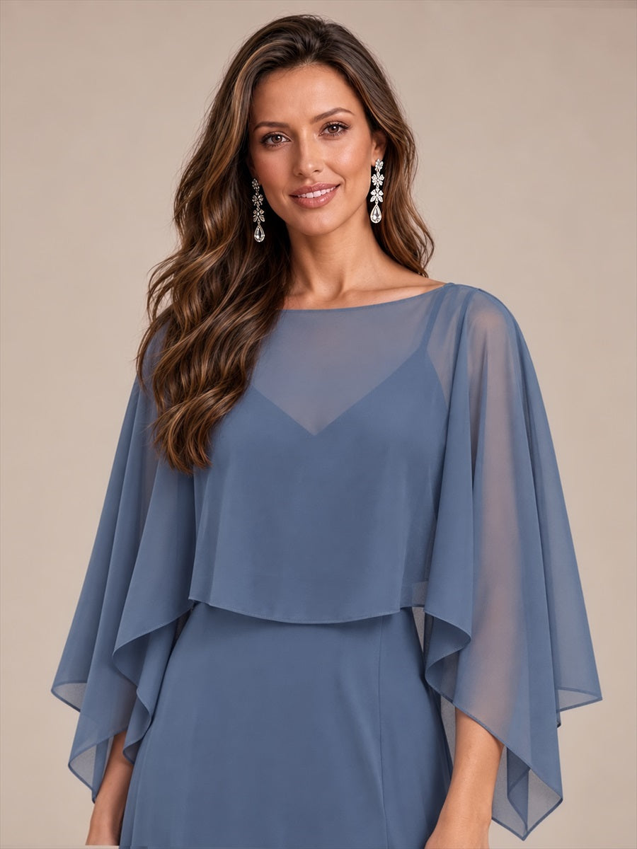 Color=Dusty Blue | Contemporary Eveningwear Product Detail Design Shawl - Dusty Blue