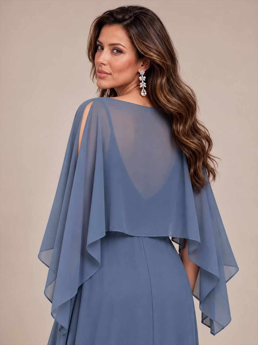Color=Dusty Blue | Contemporary Eveningwear Product Detail Design Shawl - Dusty Blue