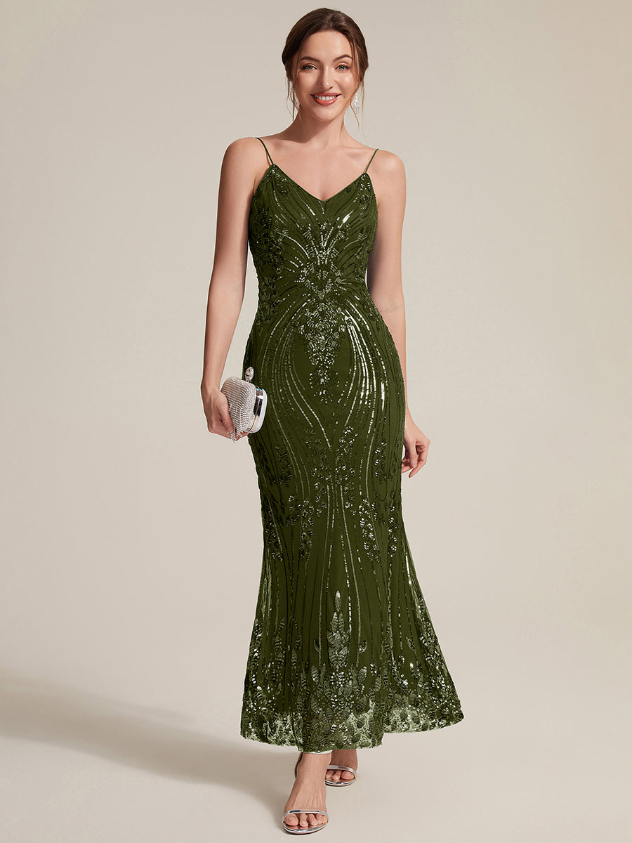 EC02798OG | Sequin Sleeveless Sheath Midi Cocktail Dress