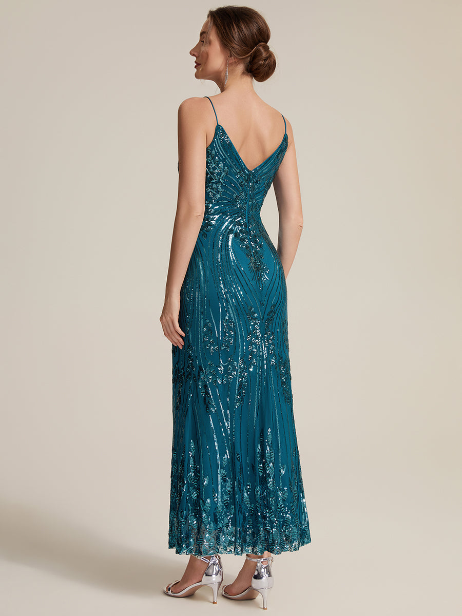 EC02798TB | Sequin Sleeveless Sheath Midi Cocktail Dress