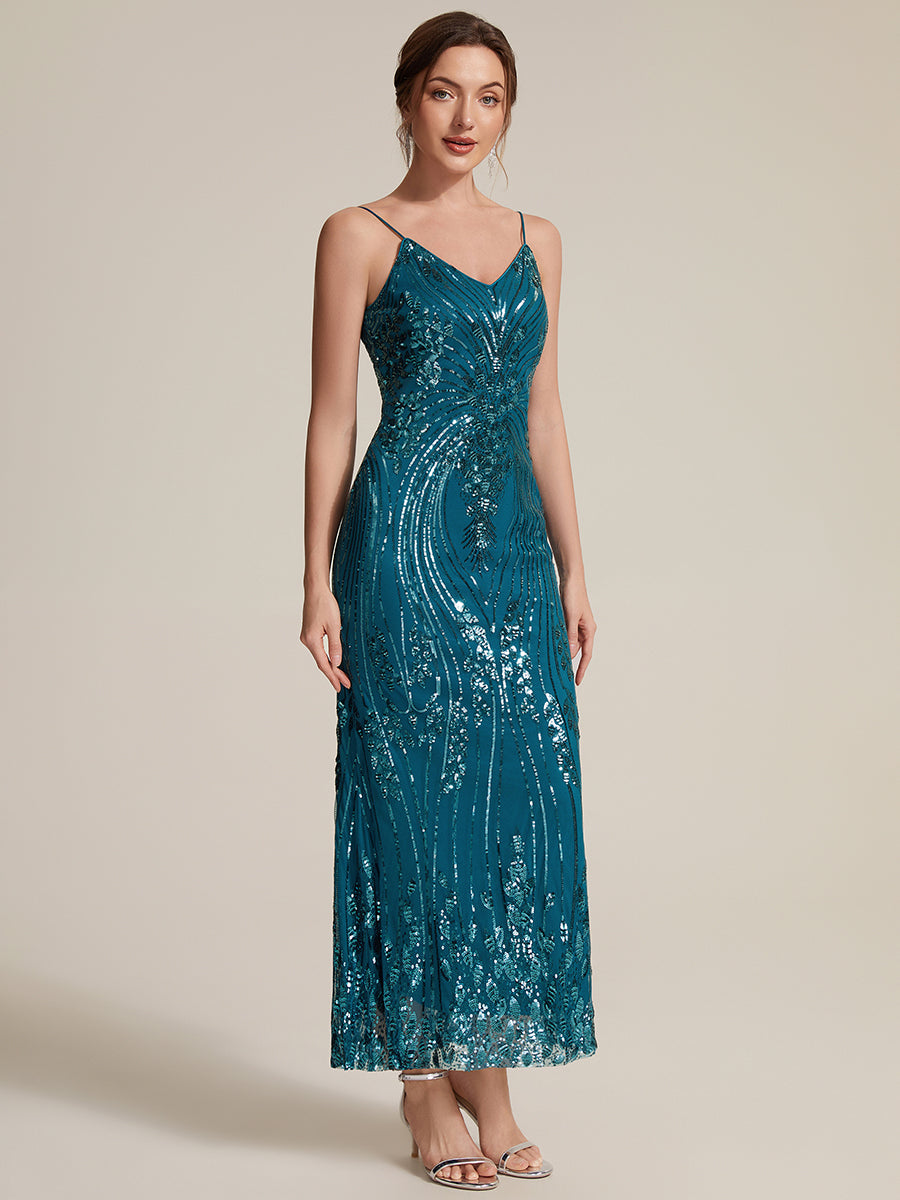 EC02798TB | Sequin Sleeveless Sheath Midi Cocktail Dress