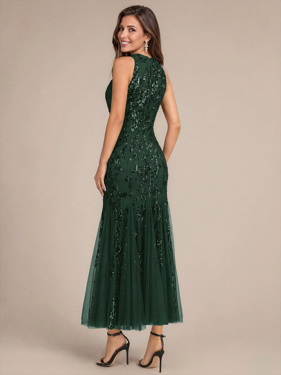 Color=Dark Forest Green | Sleeveless Sequin Maxi Length Cocktail Dresses - Dark Forest Green 2
