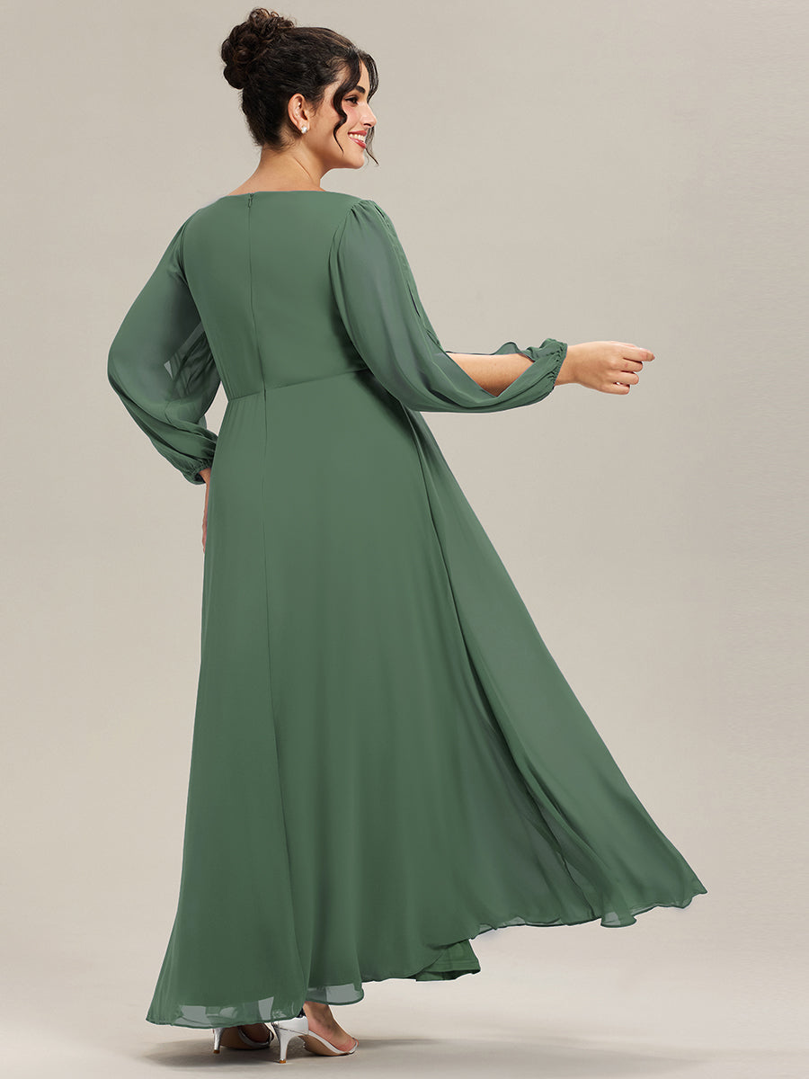 Color=Eucalyptus | One Stop Shop Long Sleeve Lantern Sleeve Deep V-Neck A-Line Floor Length Evening Dresses-Eucalyptus 27