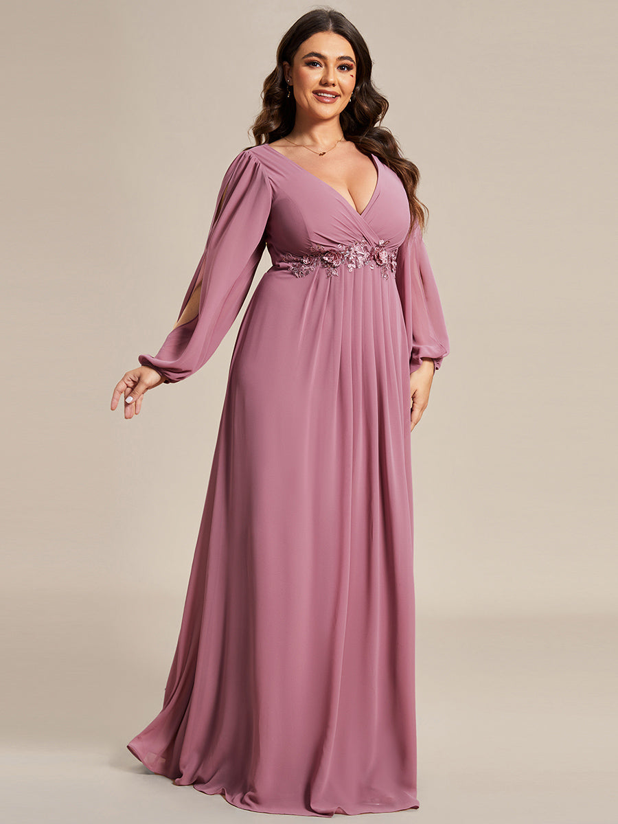 Color=Purple Orchid | Factory Design Long Sleeve Lantern Sleeve Deep V-Neck A-Line Floor Length Evening Dresses-Purple Orchid 29