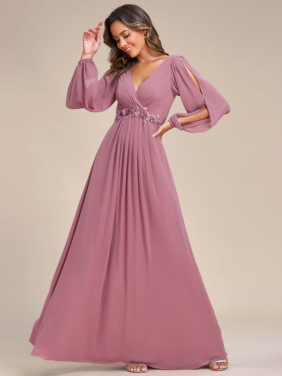 Color=Purple Orchid | Factory Design Long Sleeve Lantern Sleeve Deep V-Neck A-Line Floor Length Evening Dresses-Purple Orchid 24