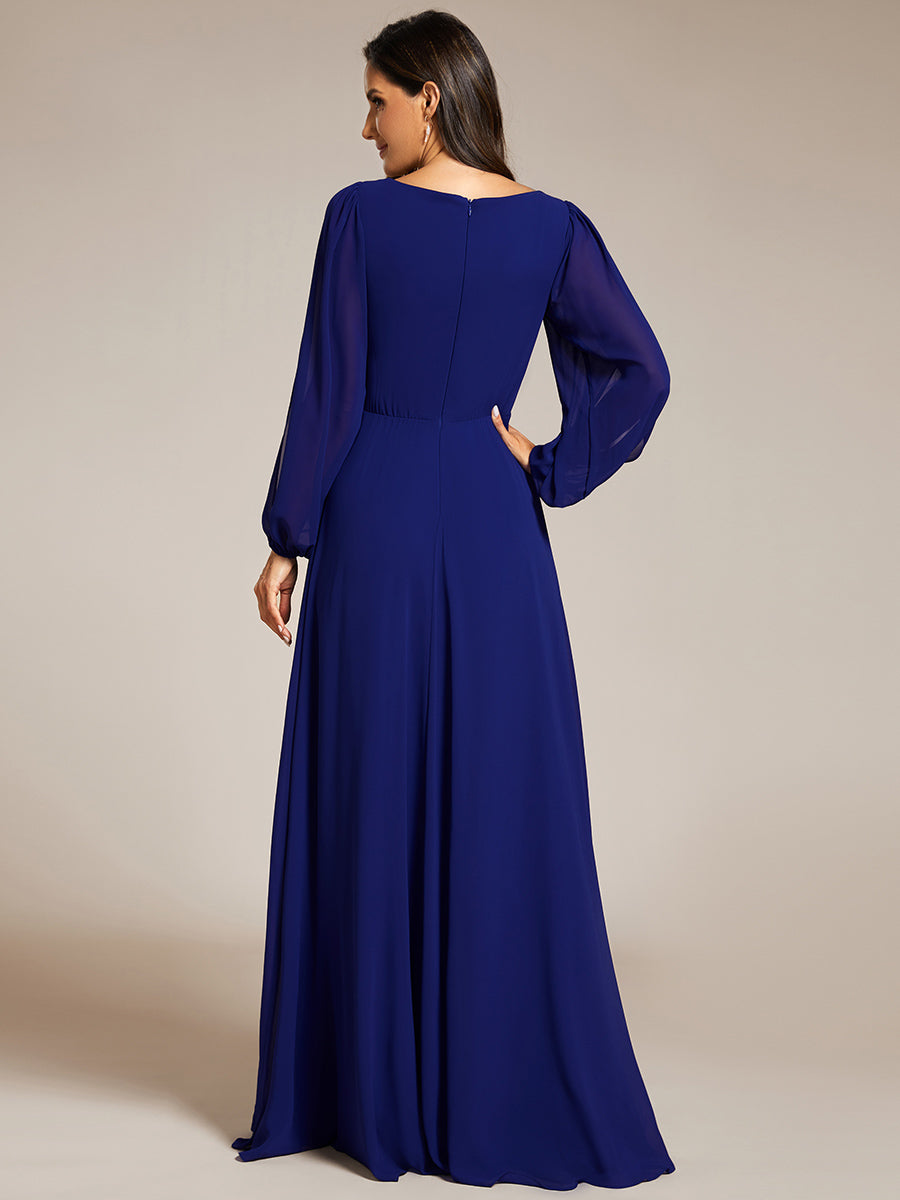 Color=Royal Blue | Factory Design Long Sleeve Lantern Sleeve Deep V-Neck A-Line Floor Length Evening Dresses-Royal Blue 35