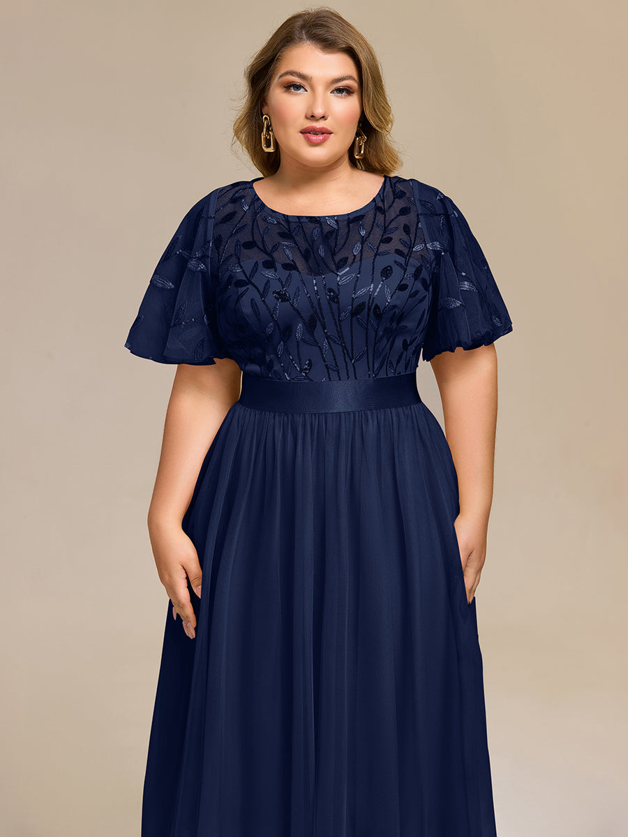 Color=Navy Blue | Bulk Order | Fit A-Line Deep V-Neck Evening Gown | Ruffled Short Sleeve Midi Dress-Navy Blue 28