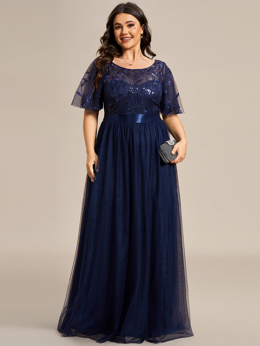 Color=Navy Blue | Factory Design Short Sleeve Ruffle Sequin A-Line Floor Length Evening Dresses-Navy Blue 11