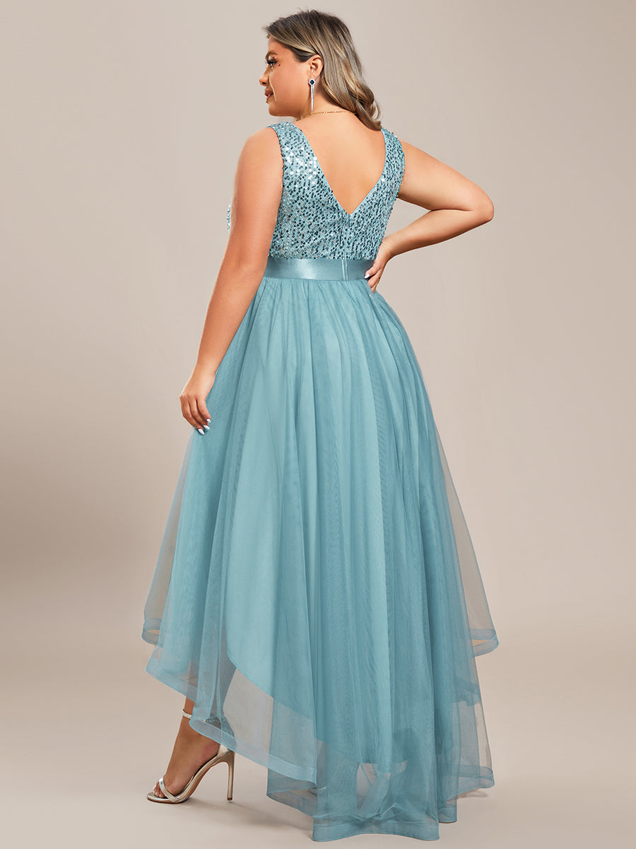 Color=Light teal | Sparkling Wholesale Evening Dresses with Asymmetrical Hem Deep V Neck-Light teal 12