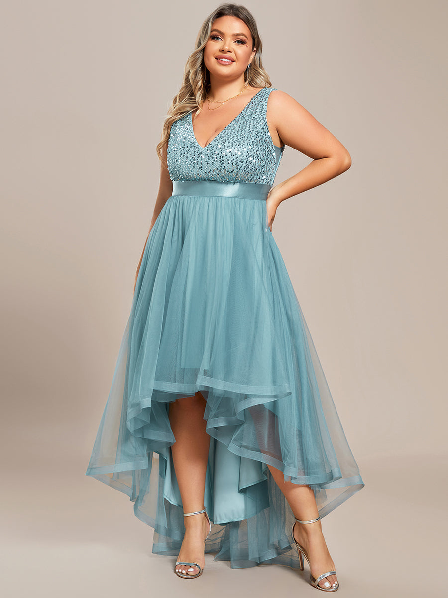 Color=Light teal | Sparkling Wholesale Evening Dresses with Asymmetrical Hem Deep V Neck-Light teal 14