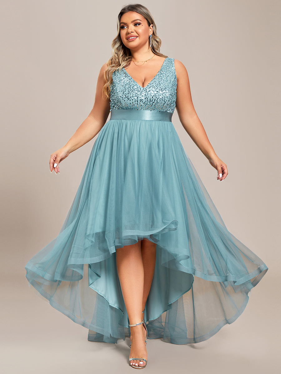 Color=Light teal | Sparkling Wholesale Evening Dresses with Asymmetrical Hem Deep V Neck-Light teal 15
