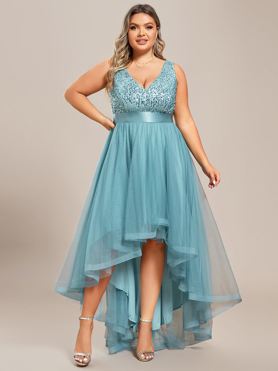 Color=Light teal | Sparkling Wholesale Evening Dresses with Asymmetrical Hem Deep V Neck-Light teal 11