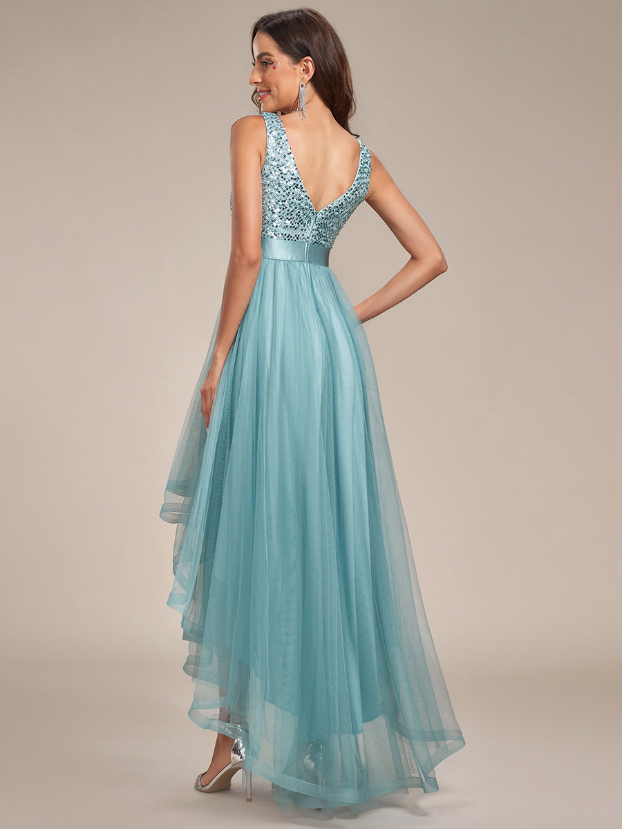 Color=Light teal | Sparkling Wholesale Evening Dresses with Asymmetrical Hem Deep V Neck-Light teal 12
