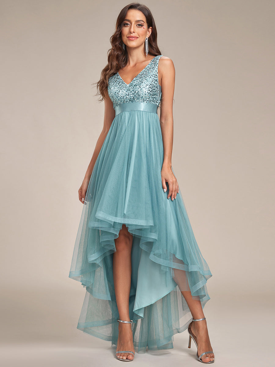 Color=Light teal | Sparkling Wholesale Evening Dresses with Asymmetrical Hem Deep V Neck-Light teal 14