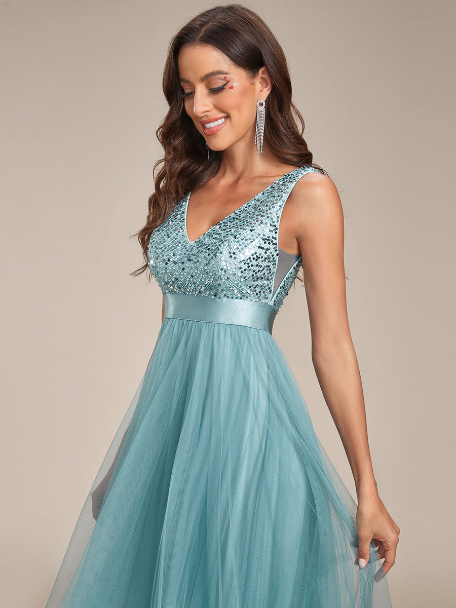 Color=Light teal | Sparkling Wholesale Evening Dresses with Asymmetrical Hem Deep V Neck-Light teal 13