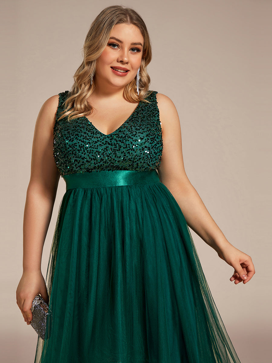 Color=Dark Green | Sparkling Wholesale Evening Dresses with Asymmetrical Hem Deep V Neck-Dark Green 18