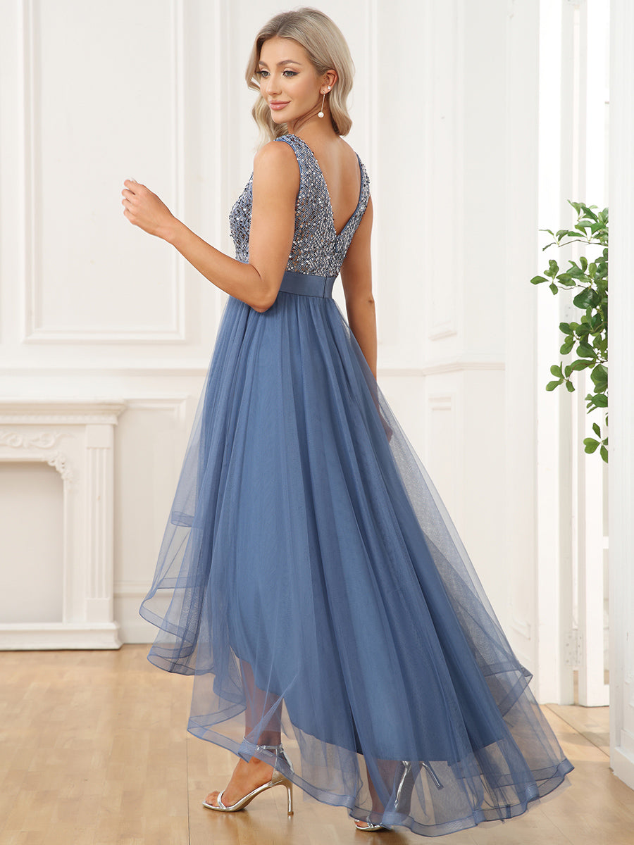 Color=Dusty Blue | Sparkling Wholesale Evening Dresses with Asymmetrical Hem Deep V Neck-Dusty Blue 22