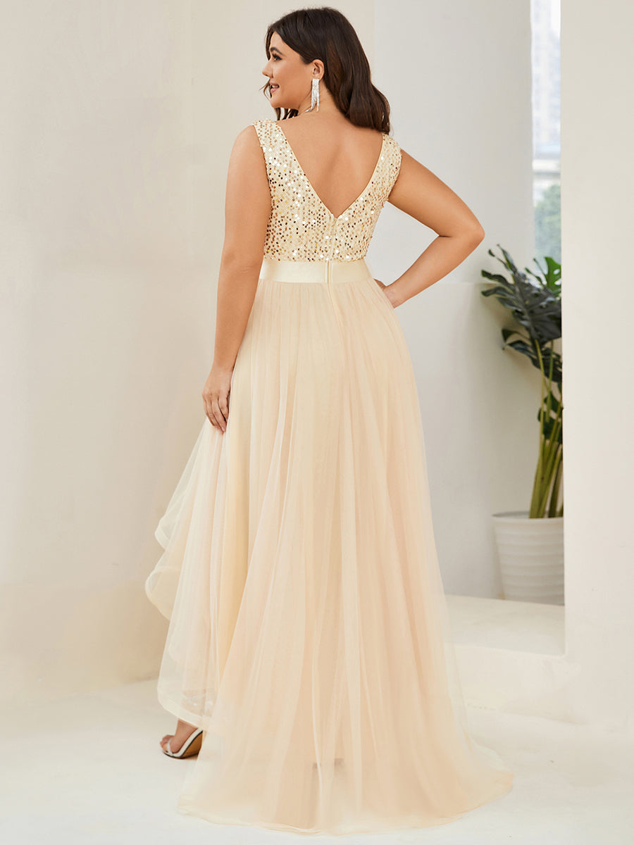 Color=Dark Green | Sparkling Wholesale Evening Dresses with Asymmetrical Hem Deep V Neck-Dark Green 27