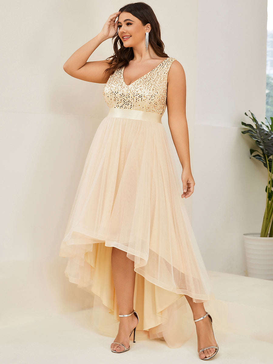 Color=Dark Green | Sparkling Wholesale Evening Dresses with Asymmetrical Hem Deep V Neck-Dark Green 28