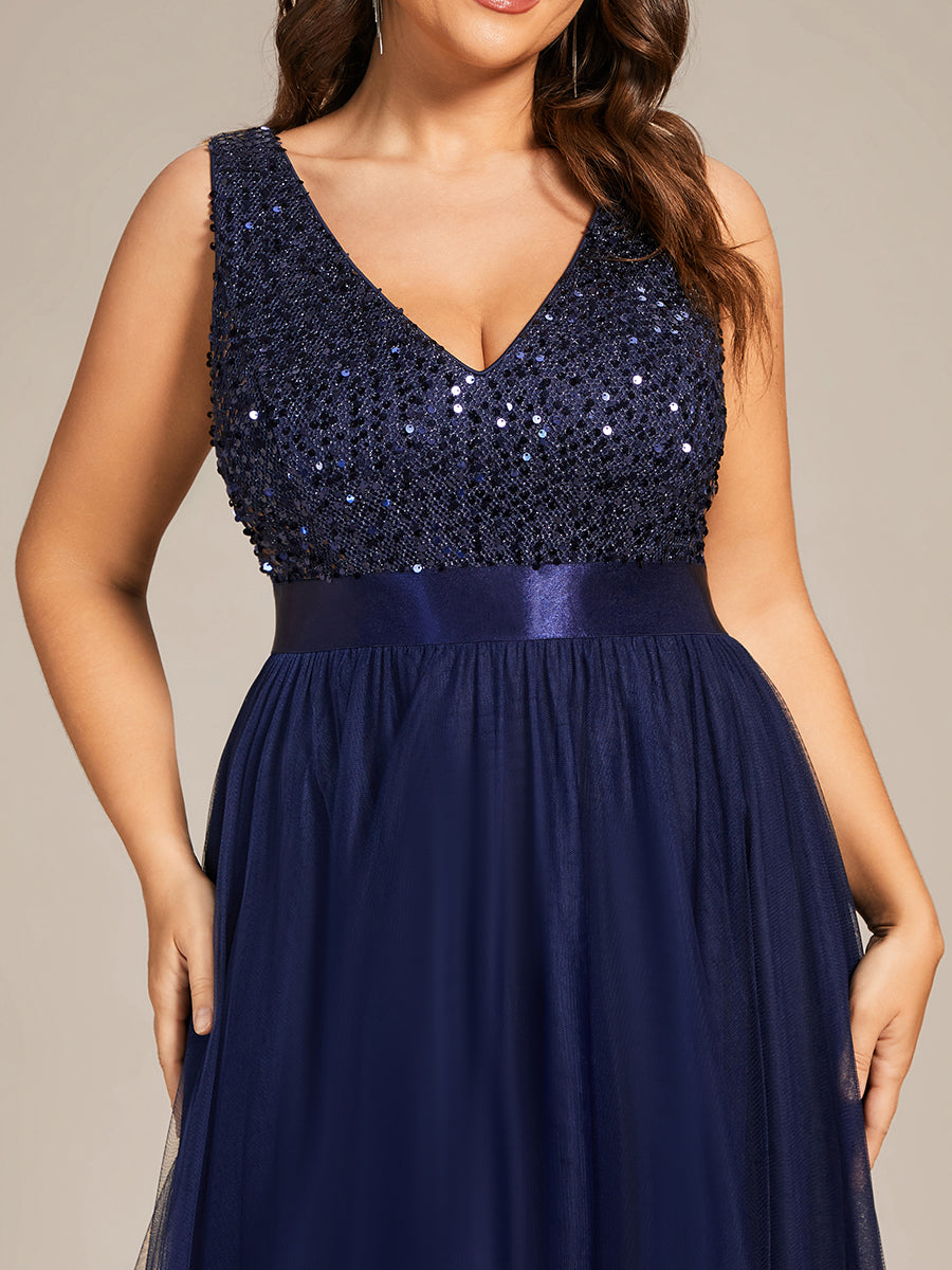 Color=Navy Blue | Sparkling Wholesale Evening Dresses with Asymmetrical Hem Deep V Neck-Navy Blue 33