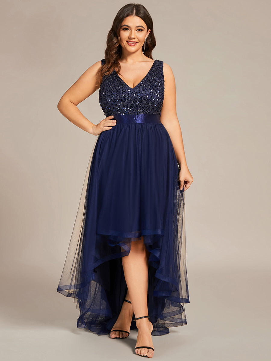 Color=Navy Blue | Sparkling Wholesale Evening Dresses with Asymmetrical Hem Deep V Neck-Navy Blue 31
