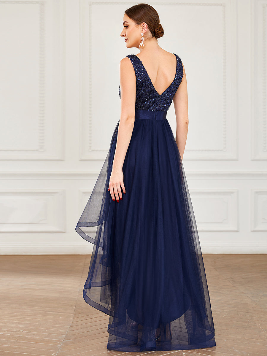 Color=Navy Blue | Sparkling Wholesale Evening Dresses with Asymmetrical Hem Deep V Neck-Navy Blue 32