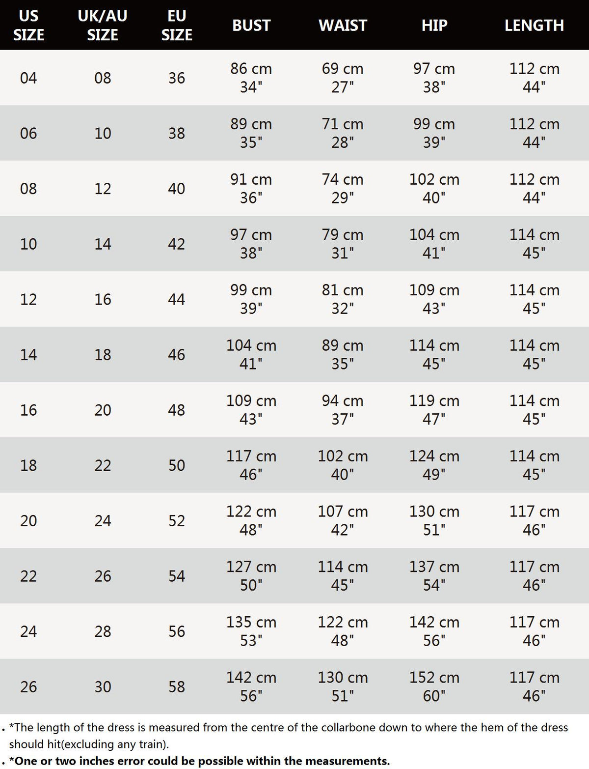 size chart