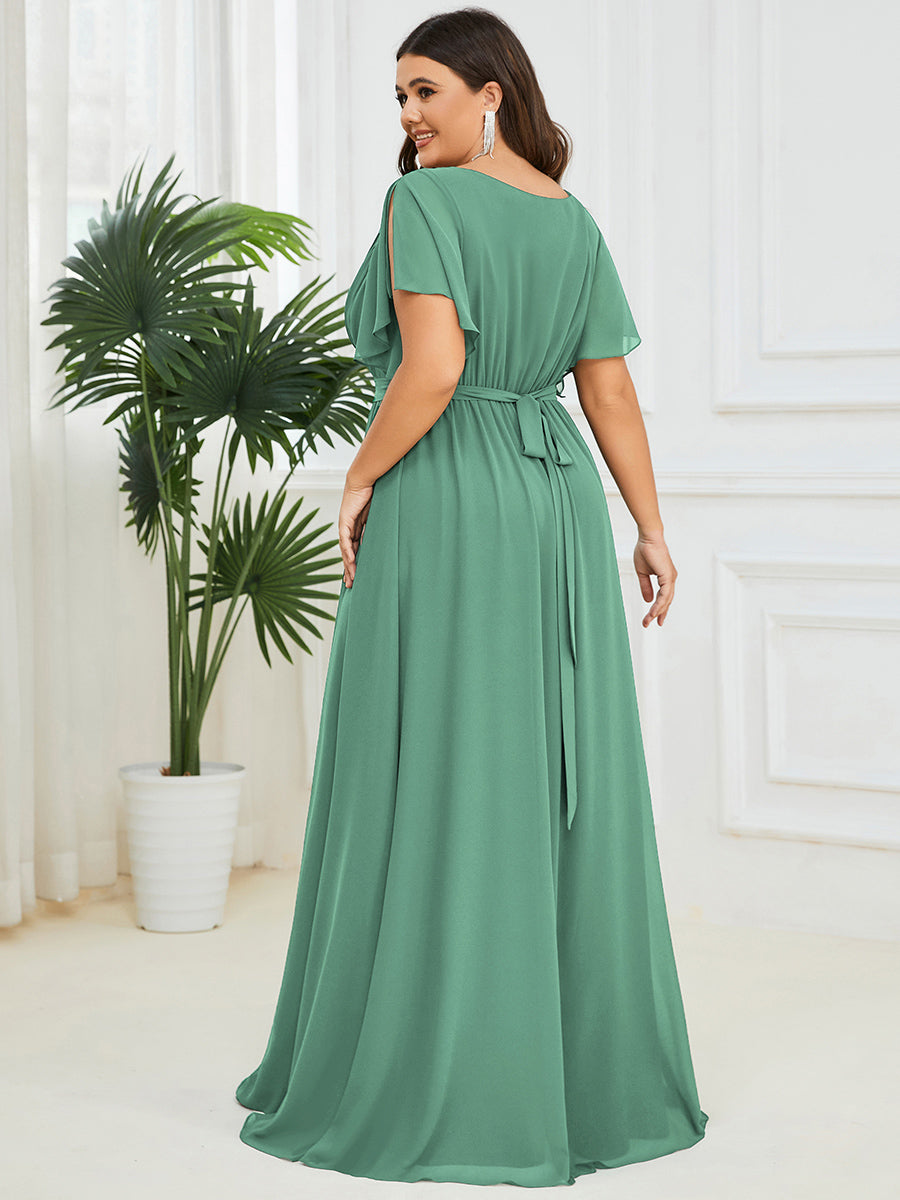 A Line Wholesale Evening Dresses with Deep V Neck Ruffles Sleeves