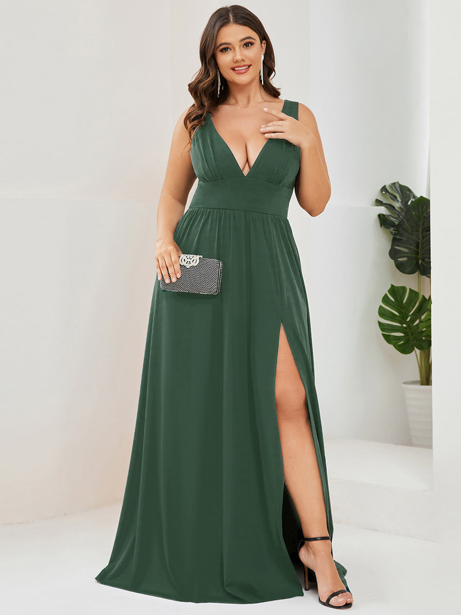 Color=Eucalyptus | Factory Design Strapless High Stretch A-Line Floor Length V-Neck Evening Dresses-Eucalyptus 6