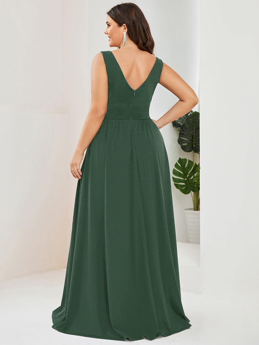 Color=Eucalyptus | Factory Design Strapless High Stretch A-Line Floor Length V-Neck Evening Dresses-Eucalyptus 7