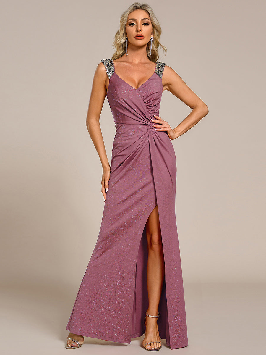 Color=Purple Orchid | EE01892OD (EE01888OD image) | Glitter Split Wholesale Evening Dresses
