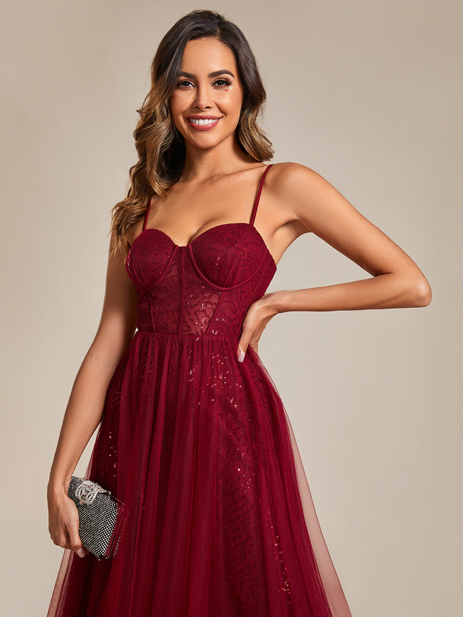 Color=Burgundy | Exquisite Empire Waist Sequin Shiny A-Line Floor Length Sweetheart Neckline Spaghetti Straps Wholesale Evening Dress-Color 9