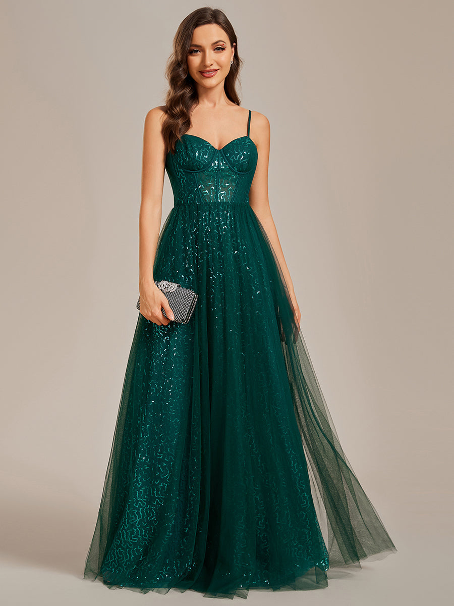Color=Color | Exquisite Empire Waist Sequin Shiny A-Line Floor Length Sweetheart Neckline Spaghetti Straps Wholesale Evening Dress-Color 1
