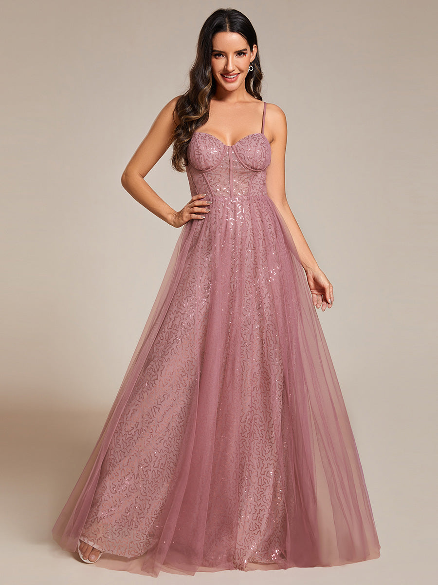 Color=Orchid | Exquisite Empire Waist Sequin Shiny A-Line Floor Length Sweetheart Neckline Spaghetti Straps Wholesale Evening Dress-Orchid 16