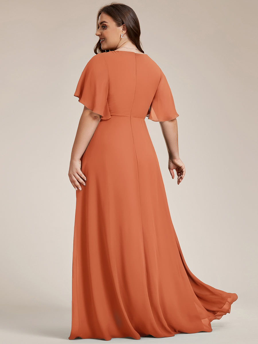 Color=Brandied Melon | Bulk Order Short Sleeve Ruffle Appliques Deep V-Neck A-Line Evening Dresses-Brandied Melon 7