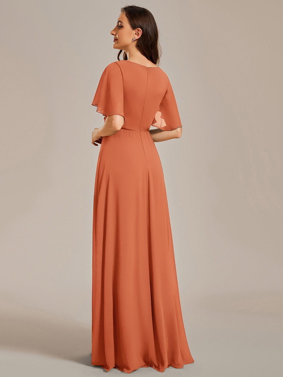 Color=Brandied Melon | Bulk Order Short Sleeve Ruffle Appliques Deep V-Neck A-Line Evening Dresses-Brandied Melon 2