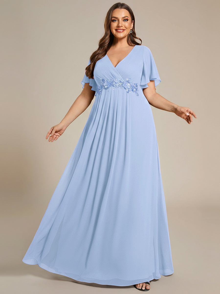 Color=Ice Blue | B2B-Exclusive Short Sleeve Ruffle Appliques Deep V-Neck A-Line Evening Dresses-Ice Blue 11